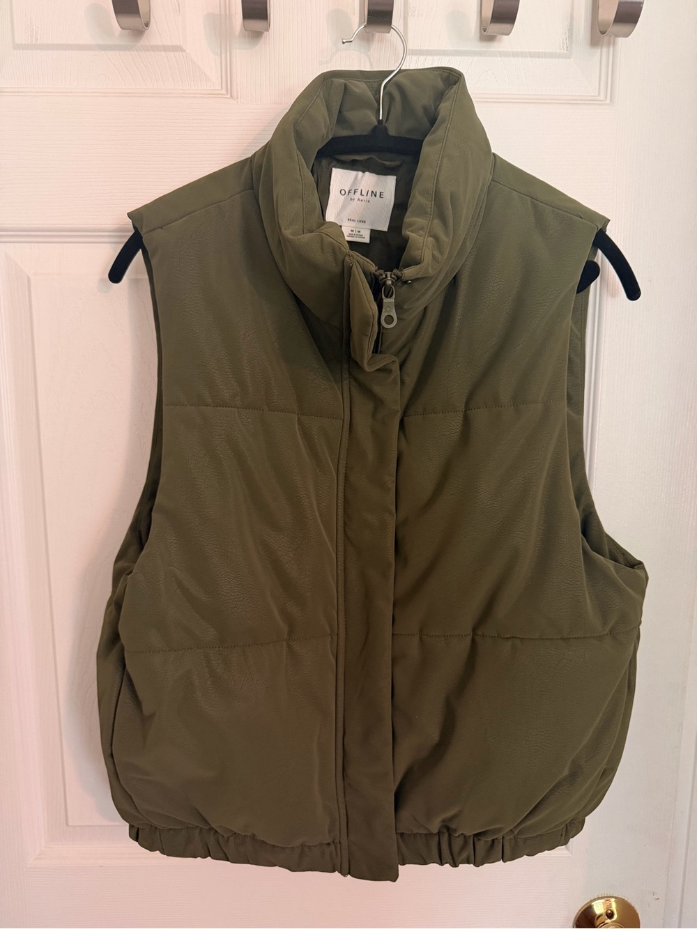 aerie Olive Green Sleeveless Puffer Vest with High Neck